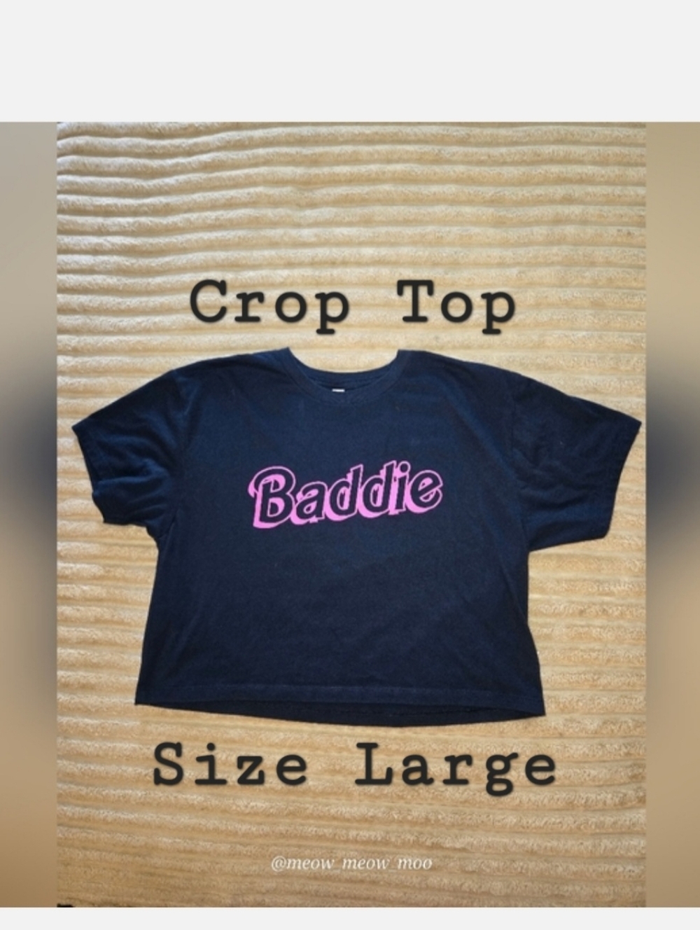 Navy Blue Baddie Barbie Font Graphic Crop Top Large